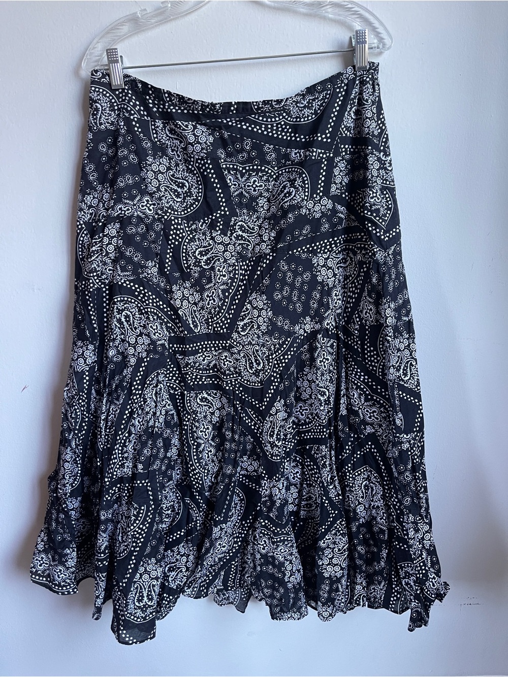 Ralph Lauren 100% Cotton Whimsigoth/Boho Black + White Paisley Midi Skirt